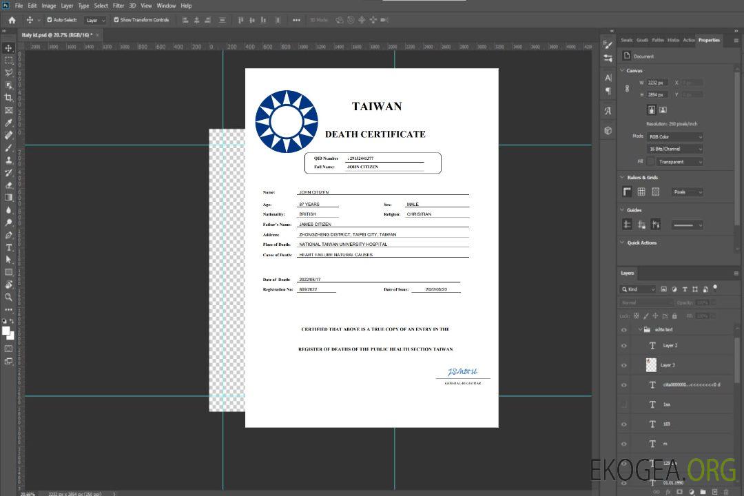 Modèle Word et PDF de certificat de décès de Taiwan template Modèle Word et PDF de certificat de décès de Taiwan template
